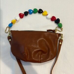 Clare V Brown Leather Petit Moyen with Colorful Heart Strap